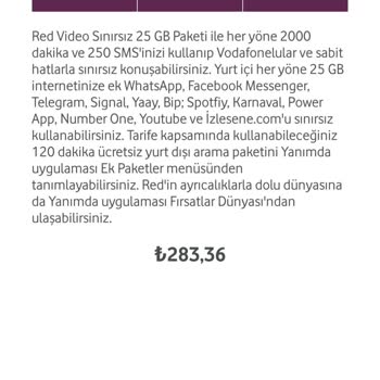 Vodafone İnternet Red Video Sınırsız25 GB