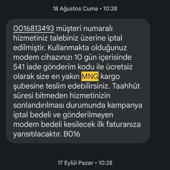 Vodafone Net Modem İade Faturası
