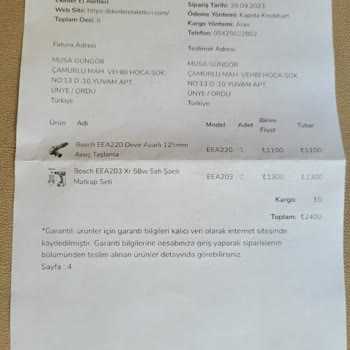 Bosch Ekinler El Aletleri Bozuk Ürün Yolluyor