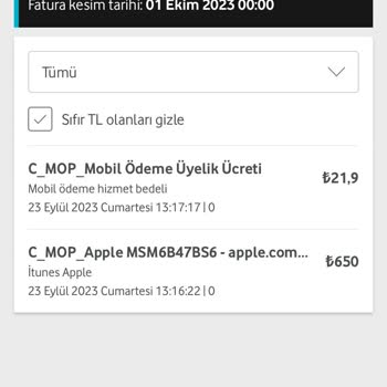 Vodafone C Mop 650 TL Fatura