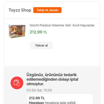 Hepsiburada'dan Toyzz Shop Siparişim Nedensiz İptal Edildi