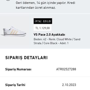 adidas Ayakkabı Siparişi İptali