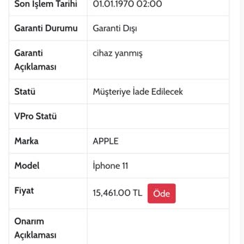 Vodafone Yenilenmiş Cihaza Garanti Dişi İşlem Yapılması