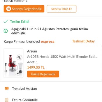 Arzum Blender Hiç Kullanılmadı Ve Arızalı Çıktı