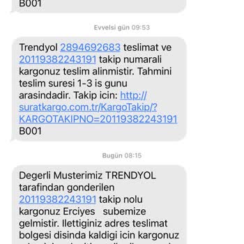 Sürat Kargo Erciyes Şube Teslim Yapmıyor