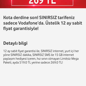 Vodafone Limitsiz Mega Sınırsız 269₺ Hata Sorun Artık Yeter Hizmet Yok!