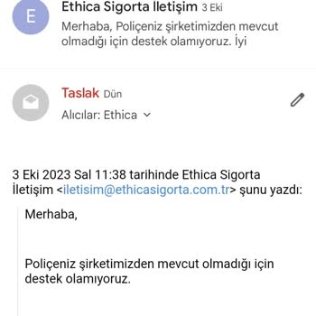 Ethica Sigorta, Sözleşme İptali Sonrası, Kalan Ödemeyi Yapmıyor