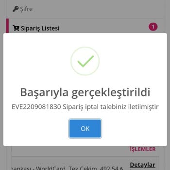 Eve Sipariş İptali Ve Para İadesi