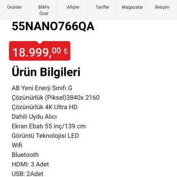 LG Nano 55inç TV Fiyatının BİM Site Fiyatıyla Marketteki Fiyatı Farklı