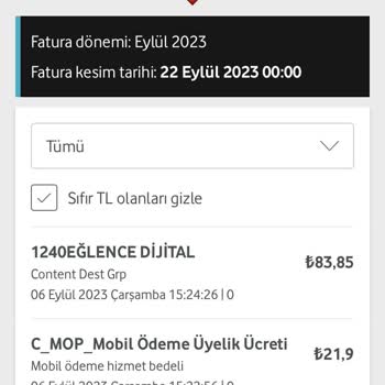 Vodafone Eylül Ayı Gelen Yüksek Fatura