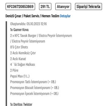 KFC Sipariş Atanıyor Durumunda