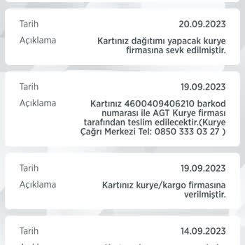 AGT Kurye (aynigunteslim.com) Kartım Elime Ulaşmıyor