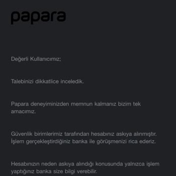 Papara Hesaba Ve Paraya Bloke Koydu.