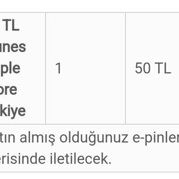 epin.com.tr 50 TL'lik Apple Gift Kodumu Vermiyor