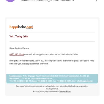 Hoppibebe Yanlış Ürün Gönderildi Para İadesi