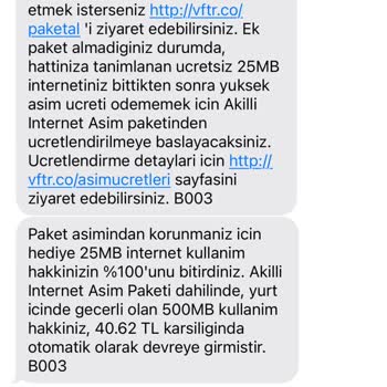 Vodafone Haksız Tarife Aşım Ücreti