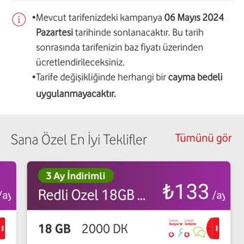 Vodafone Yetersiz Tarife Değişikliği