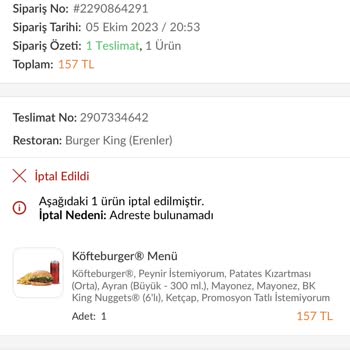 Trendyol Yemek Sipariş Sorunu