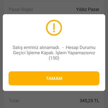 VakıfBank Hissemi Satamıyorum,150 Hata Kodu Veriyor