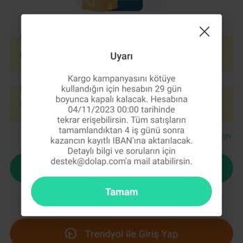 Dolap Hesabımı 30 Gün Süresince Askıya Aldı
