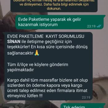 Evde Ekişi Paketleme Evde Paketleme İş İlanı Başvurusuyla İlgili Şikayet