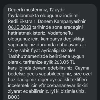 Vodafone Taahhüt 2. Yıl Aylık Ücret İçin Yanıltıcı Mesaj