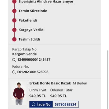 U.S. Polo Assn. 13499000001245437 Numaralı Kargo İademin Adresten Alınması