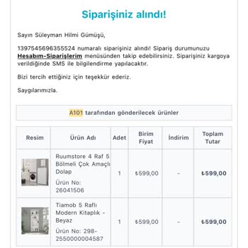A101.com.tr'den Sipariş Verdiğim Ürünlerde Sorun Yaşadım