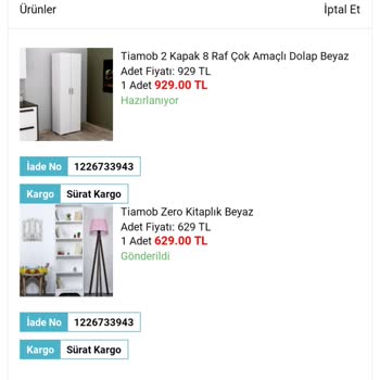 A101 İptal Edilen Sipariş