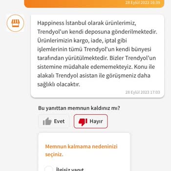 Happiness İstanbul (Trendyol) Trendyol Happiness Firmasının Ürünlerimi Eksik Göndermesi