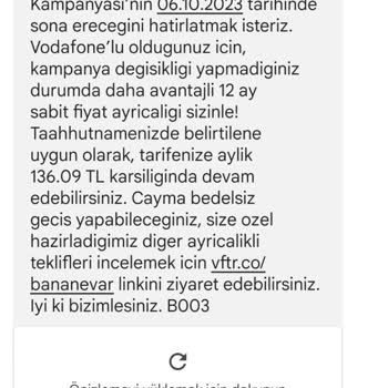 Vodafone Tarifemin Fiyatını Değiştirdi