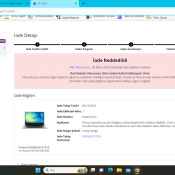 N11 Ayıplı Gönderilen Huawei Bilgisayarın Cayma Hakkı