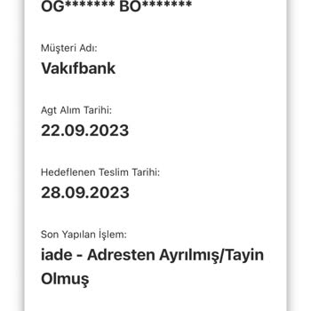 AGT Kurye (aynigunteslim.com) VakıfBank Kredi Kartı Teslimat Problemi