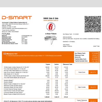 D-Smart Net D Smart Yüksek Fatura Bedeli