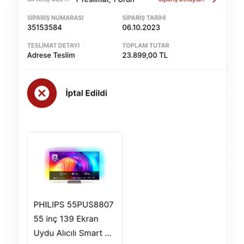 Media Markt Philips 55PUS8807 TV Sipariş İptali