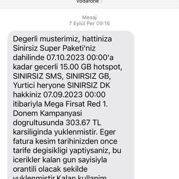 Vodafone Fazla Ücret Talep Edilmesi