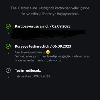 Papara Teal Card Teslimi Tarafıma Yapılmadı.