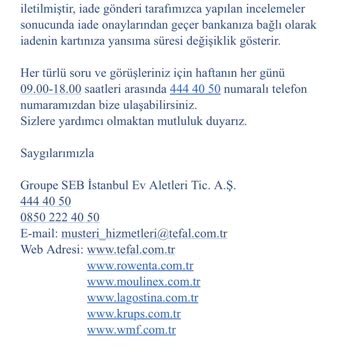 Tefal Ürün Teslimat Süreci Ve Müşteri Hizmetleri