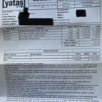 İstinye Yataş'tan Yanlış Ölçüde Gönderilen Baza Ve Başlık