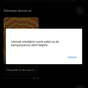 TOD Tv İzlemek İstediğiniz İçerik Kampanyanıza Dahil Değildir Uyarısı