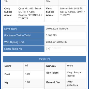 Sürat Kargo 2313550155920400 Numaralı Olan Kayıp Kargo