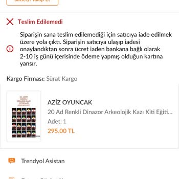 Sürat Kargo'nun Kargomu Dağıtıma Çıkarmadan Geri Göndermesi