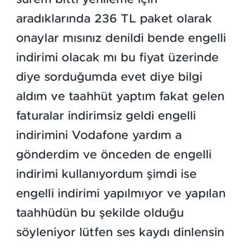 Vodafone Net Engelli İndirimi Yapılacak Denilip Sonradan Yapılmaması