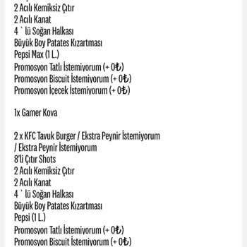 KFC Menü Eksik Geldi