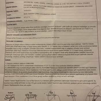 Digiturk Tüketici Hakem Heyeti Kararı