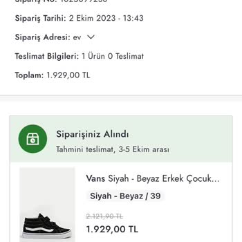 Boyner Vans Ayakkabı Siparişim Hala Kargoya Verilmedi