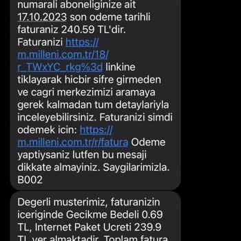 Millenicom Ekstra Fatura Talep Edilmesi