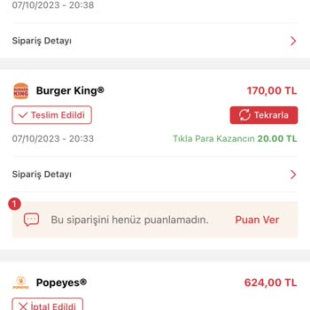 Popeyes Tıkla Gelsin Alınan Sipariş Keyfi İptali