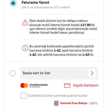 Vodafone Mobil Ödeme Limitim
