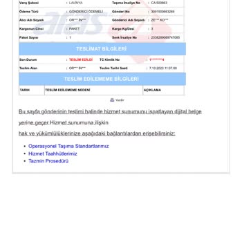 Aras Kargo Teslim Edilmemiş Kargo